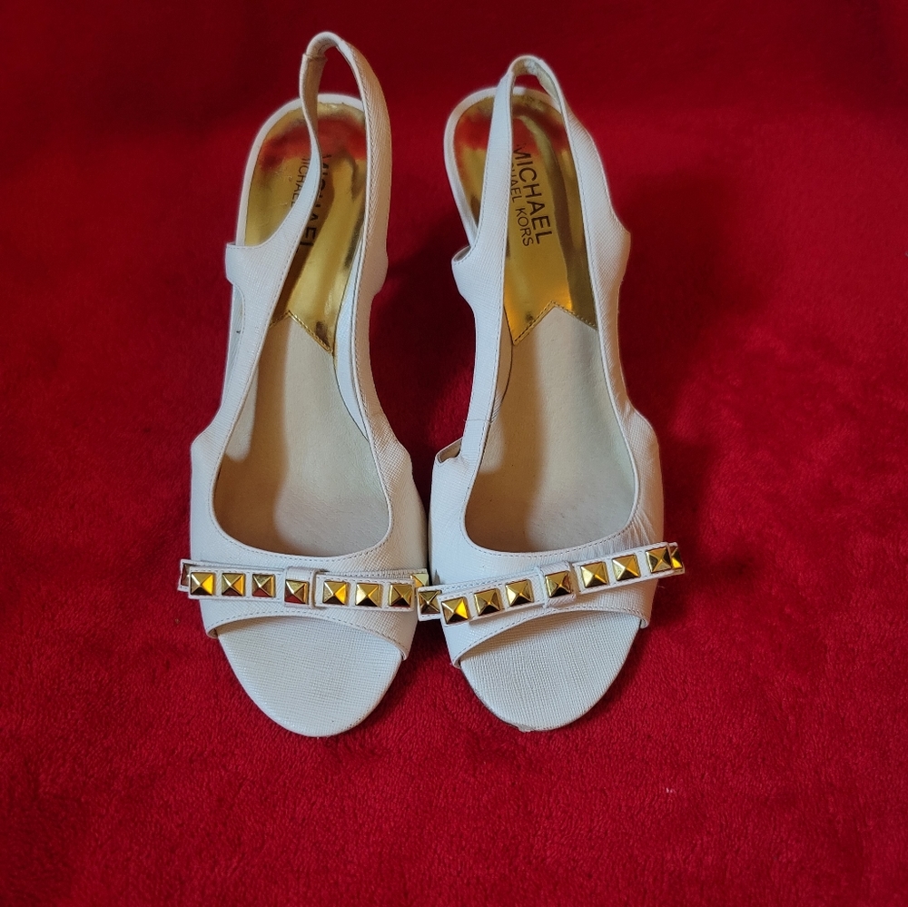 MK gold accent heels